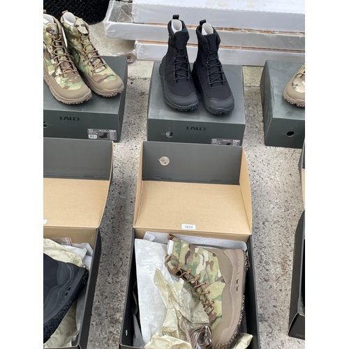 1677 - TWO NEW AND BOXED PAIRS OF LALO RAPID ASSAULT BOOTS IN A UK 7.5 (ONE BLACK PAIR AND ONE CAMMO)