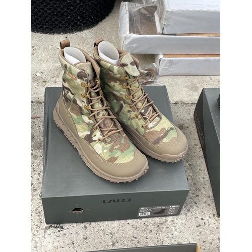 1678 - TWO NEW AND BOXED PAIRS OF LALO RAPID ASSAULT BOOTS IN A UK 7.5 (ONE BLACK PAIR AND ONE CAMMO)