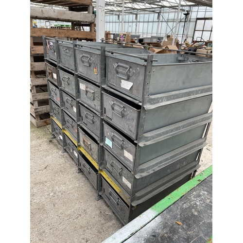 1843 - A GALVANISED METAL TWENTY DRAWER UNIT