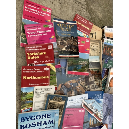 1990 - A LARGE ASSORTMENT OF BOOKS AND LEAFLETS ON TRAVEL TO INCLUDE ORDNANCE SURVEY MAPS