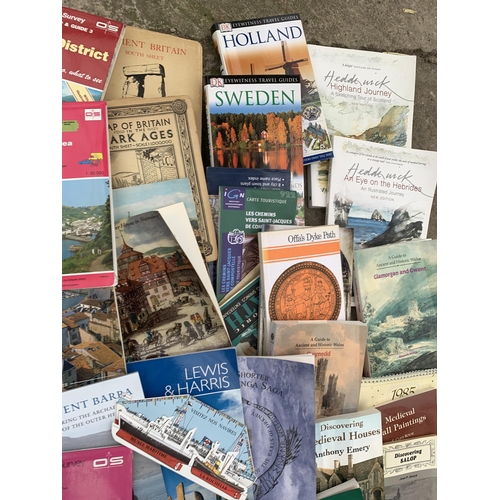 1990 - A LARGE ASSORTMENT OF BOOKS AND LEAFLETS ON TRAVEL TO INCLUDE ORDNANCE SURVEY MAPS