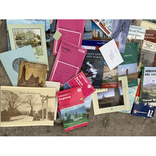 1990 - A LARGE ASSORTMENT OF BOOKS AND LEAFLETS ON TRAVEL TO INCLUDE ORDNANCE SURVEY MAPS