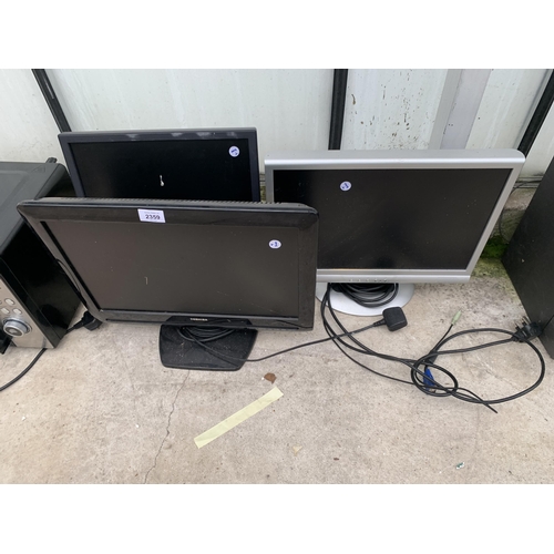 2359 - A TOSHIBA TELEVISION AND TWO COMPUTER MONITORS