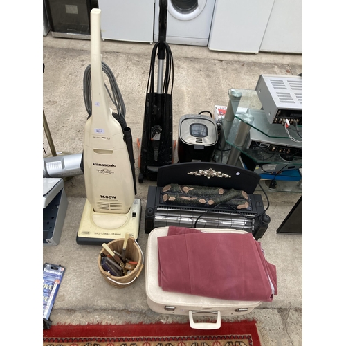 2451 - AN ASSORTMENT OF ITEMS TO INCLUDE A PANASONIC HOOVER AND AN ELECTRIC FIRE ETC