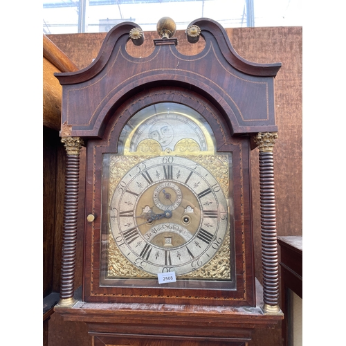 2508 - AN EIGHTEENTH CENTURY MAHOGANY AND INLAID EIGHT DAY LONGCASE CLOCK, BROXBRIDGE WITH ROLLING MOON DIA... 