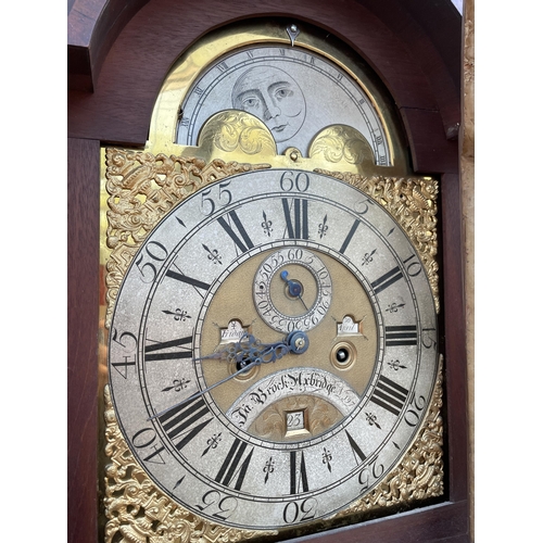 2508 - AN EIGHTEENTH CENTURY MAHOGANY AND INLAID EIGHT DAY LONGCASE CLOCK, BROXBRIDGE WITH ROLLING MOON DIA... 