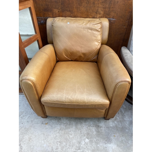 2519 - A BROWN LEATHER EASY CHAIR