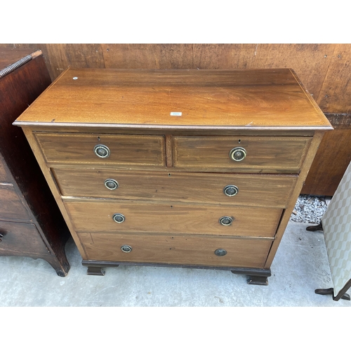 2522 - AN EDWARDIAN MAHOGANY AND INLAID CHEST OF TWO SHORT AND THREE LONG GRADUATED DRAWERS, 42