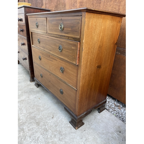 2522 - AN EDWARDIAN MAHOGANY AND INLAID CHEST OF TWO SHORT AND THREE LONG GRADUATED DRAWERS, 42