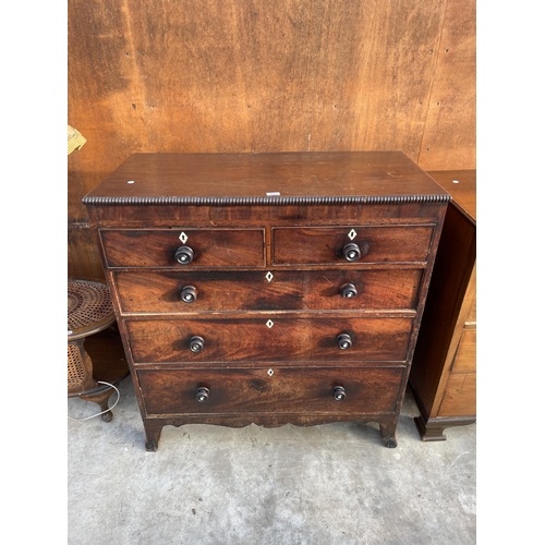 2523 - A 19TH CENTURY MAHOGANY CHEST OF TWO SHORT AND THREE LONG GRADUATED DRAWERS, 42