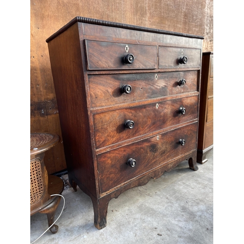 2523 - A 19TH CENTURY MAHOGANY CHEST OF TWO SHORT AND THREE LONG GRADUATED DRAWERS, 42