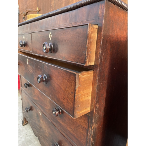 2523 - A 19TH CENTURY MAHOGANY CHEST OF TWO SHORT AND THREE LONG GRADUATED DRAWERS, 42