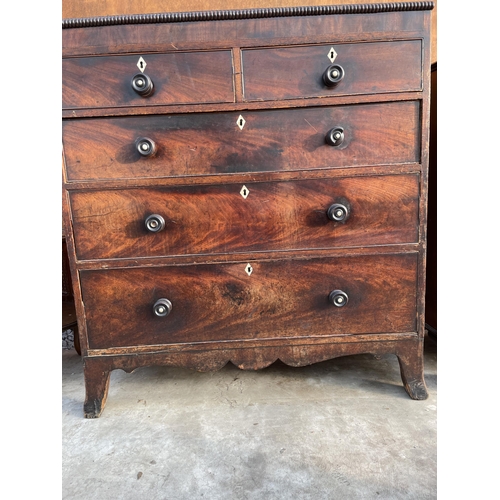 2523 - A 19TH CENTURY MAHOGANY CHEST OF TWO SHORT AND THREE LONG GRADUATED DRAWERS, 42