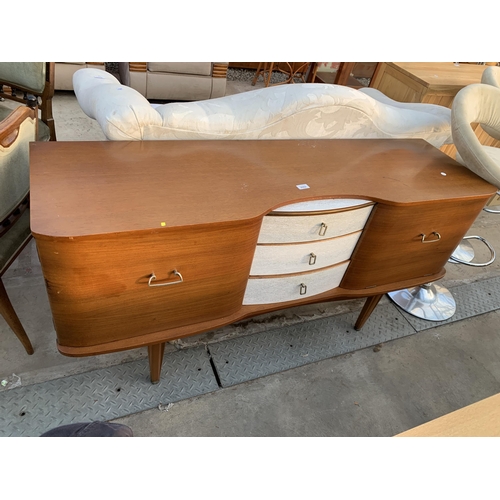 2602 - A STONEHILL FURNITURE RETRO TEAK SIDEBOARD ENCLOSING TWO CUPBOARDS AND THREE DRAWERS WITH FORMICA FR... 