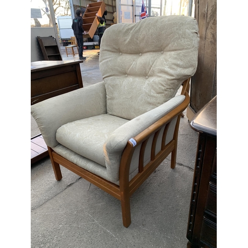 2654 - AN ERCOL STYLE ELM FIRESIDE CHAIR