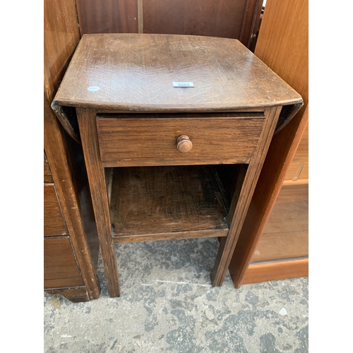 2665 - A MID 20TH CENTURY OAK DROP LEAF SIDE TABLE WITH SINGLE DRAWER