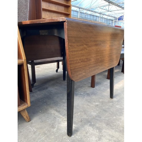 2789 - A RETRO TEAK DROP LEAF DINING TABLE ON BLACK LEGS, 54