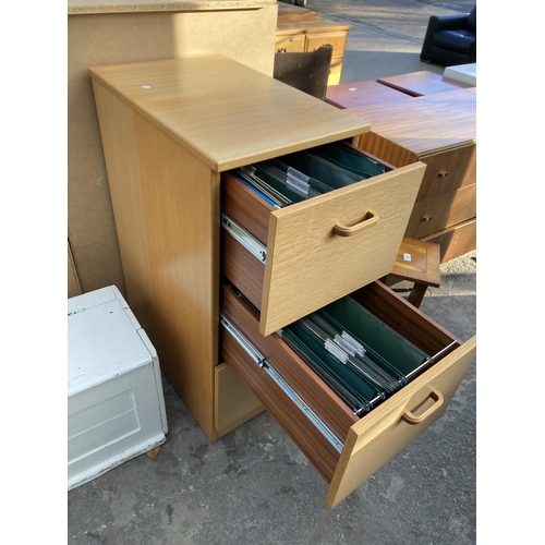 2891 - AN OAK EFFECT THREE DRAWER FILING CABINET AND YEW WOOD MAGAZINE RACK/TABLE