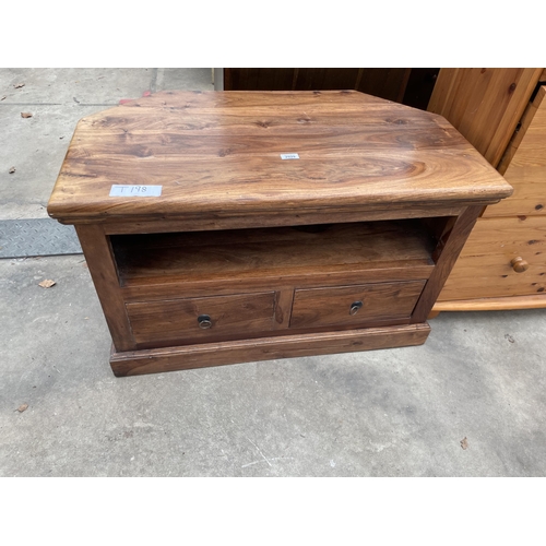 2929 - A HARDWOOD CORNER T.V. STAND, 35.5