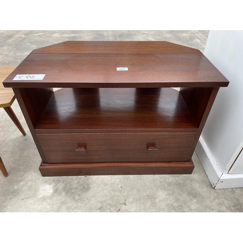 2942 - A MAHOGANY T.V. CORNER STAND, 27.5