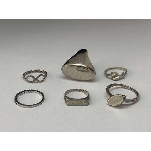 533 - SIX VARIOUS MARKED SILVER RINGS