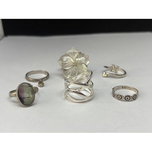 537 - SIX VARIOUS MARKED SILVER RINGS