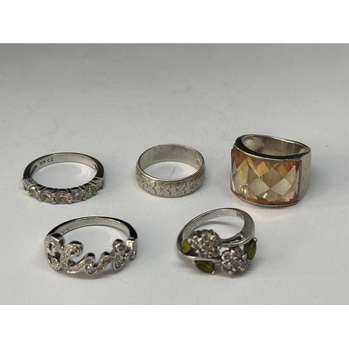 555 - FIVE VARIOUS MARKED SILVER RINGS