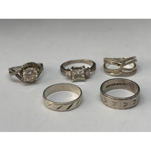 563 - FIVE VARIOUS MARKED SILVER RINGS