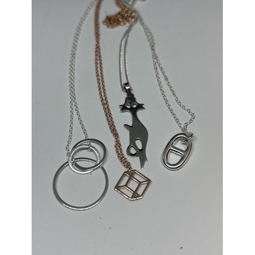 577 - FOUR MARKED SILVER NECKLACES WITH PENDANTS