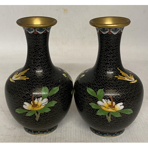 312 - A PAIR OF VINTAGE CHINESE ENAMEL AND COPPER CLOISONNE VASES WITH FLORAL DECORATION - 15.5 CM