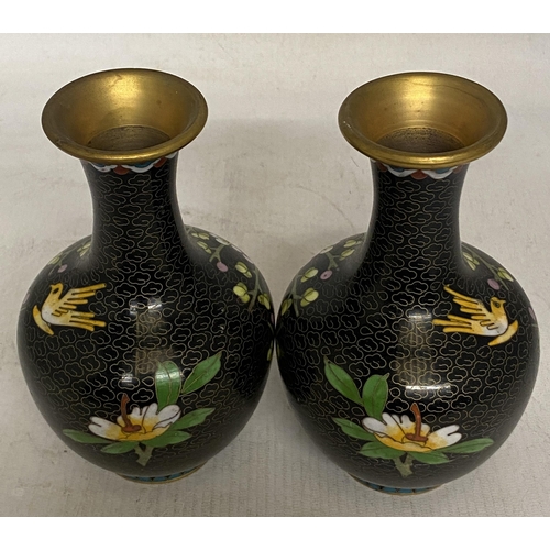 312 - A PAIR OF VINTAGE CHINESE ENAMEL AND COPPER CLOISONNE VASES WITH FLORAL DECORATION - 15.5 CM