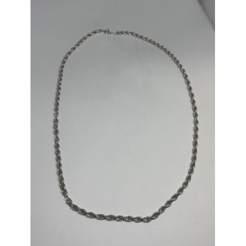 603 - A MARKED SILVER ROPE NECKLACE LENGTH 20