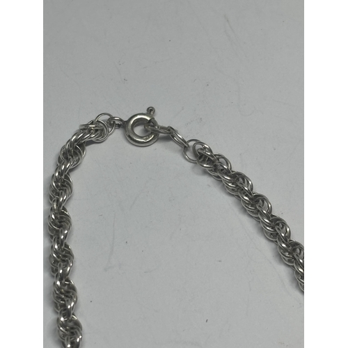 603 - A MARKED SILVER ROPE NECKLACE LENGTH 20