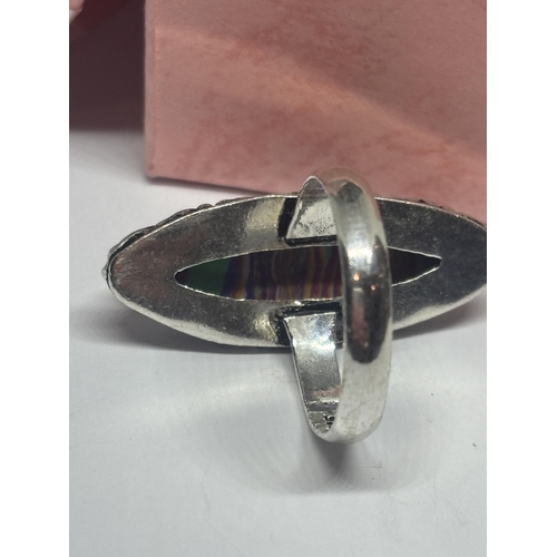 612 - A MARKED 925 SILVER RAINBOW CALISICA RING SIZE P IN A PRESENTATION BOX