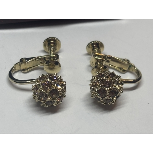 618 - A PAIR OF CRYSTAL BALL SCREW BACK EARRINGS IN A PRESENTATION BOX