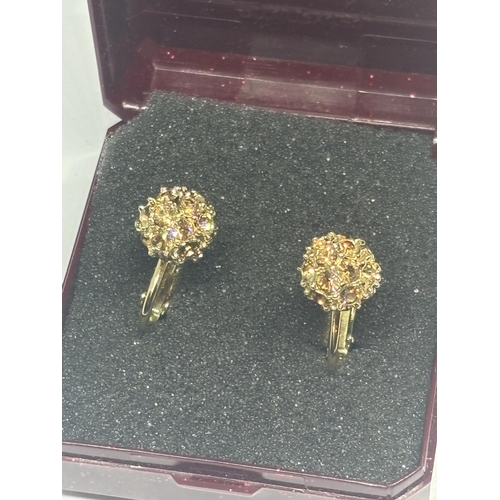 618 - A PAIR OF CRYSTAL BALL SCREW BACK EARRINGS IN A PRESENTATION BOX