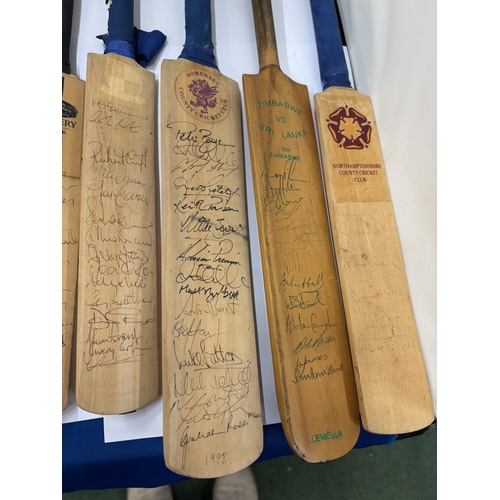 10 - SEVEN SMALL CRICKET BATS FROM VARIOUS COUNTIES, TO INCLUDE ZIMBABWE V SRI LANKA - SOME SIGNED