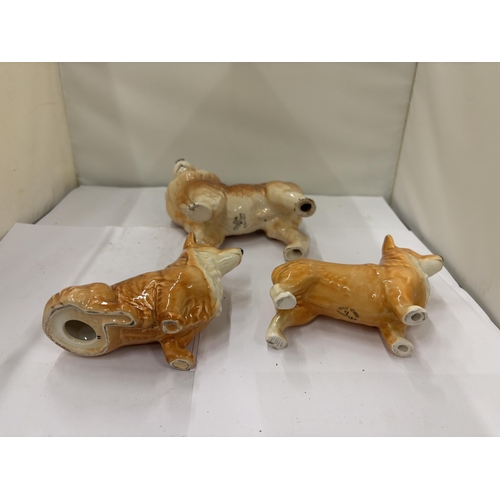 111 - FIVE VARIOUS CERAMIC DOGS TO INCLUDE A COOPERCRAFT COLLIE, SYLVAC CORGIS ETC