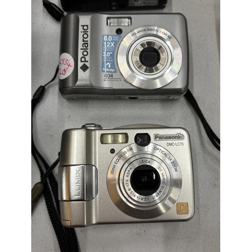 117 - THREE DIGITAL CAMERAS TO INCLUDE SAMSUNG, POLAROID, LUMIX AND A RARE CASIO IN CASE