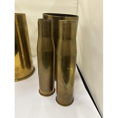 15 - A PAIR OF LARGE HEAVY TRENCH ART VASES, HEIGHT 23CM, DIAMETER 12CM PLUS A PAIR OF SMALLER TRENCH ART... 