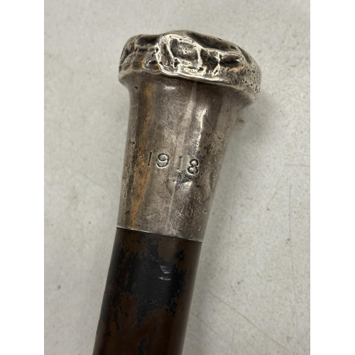 19 - A 1918 HALLMARKED SILVER  WALKING CANE