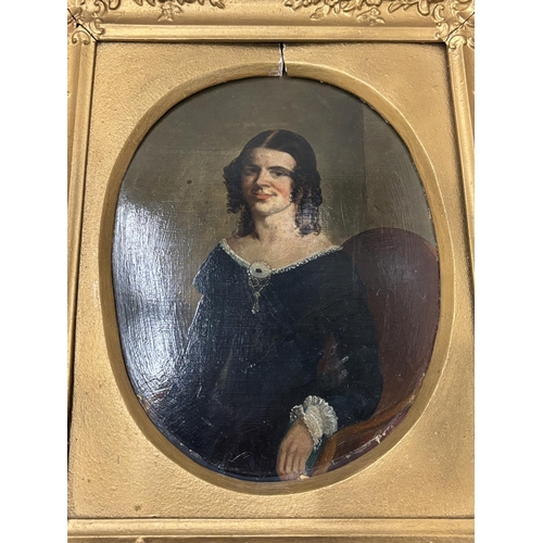 3 - AN OIL ON BOARD OF MISS ANNE WADLOW IN AN ORNATE GILT FRAME, 30CM X 35CM WITH FRAME