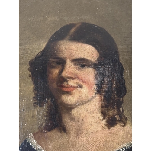 3 - AN OIL ON BOARD OF MISS ANNE WADLOW IN AN ORNATE GILT FRAME, 30CM X 35CM WITH FRAME