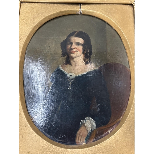 3 - AN OIL ON BOARD OF MISS ANNE WADLOW IN AN ORNATE GILT FRAME, 30CM X 35CM WITH FRAME