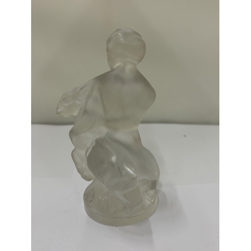 6 - A VINTAGE LALIQUE, GREEK GODDESS DIANA WITH A FAUN 11.5CM