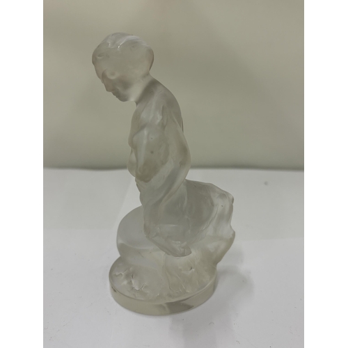 6 - A VINTAGE LALIQUE, GREEK GODDESS DIANA WITH A FAUN 11.5CM