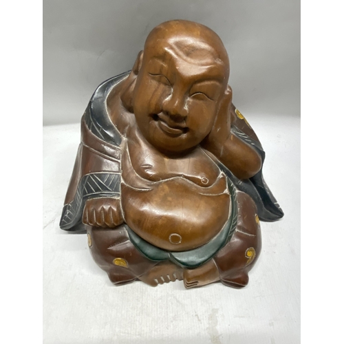 342 - A LARGE PAINTED WOODEN BUDDHA