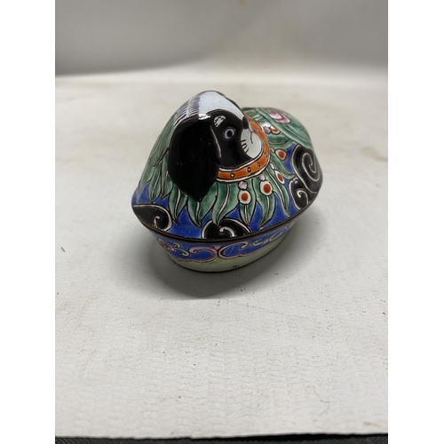 344 - A CLOISONNE ENAMEL COPPER EDGED PEKINESE DOG TRINKET