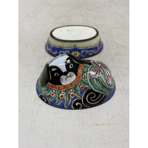 344 - A CLOISONNE ENAMEL COPPER EDGED PEKINESE DOG TRINKET