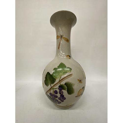 349 - A CHINESE STYLE MID-CENTURY PORCELAIN CRACKLE VASE WITH FLOWER AND BUTTERFLY DETAIL - 46.5 CM